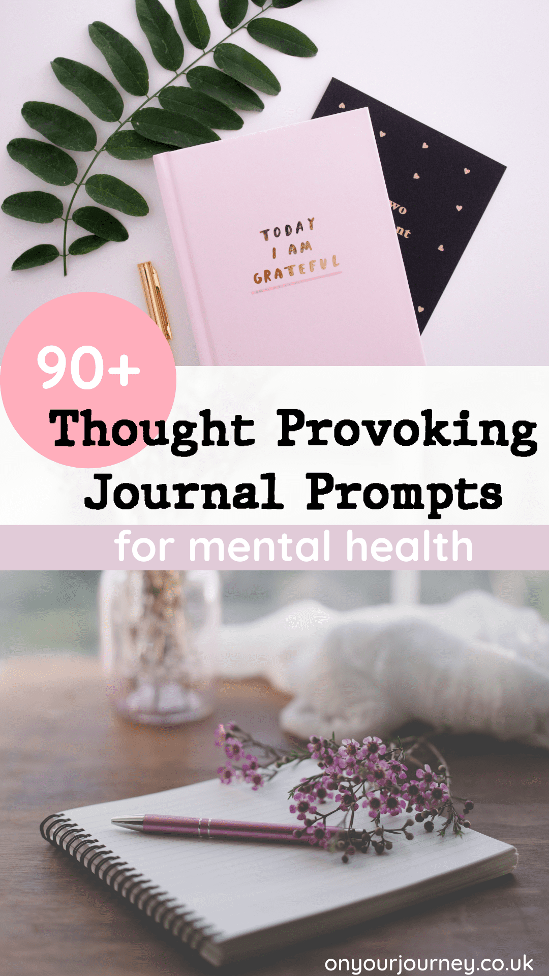 Over 90 thought provoking and creative journal prompts for mental health. Journalling is an amazing tool to process thoughts and feelings, and heal