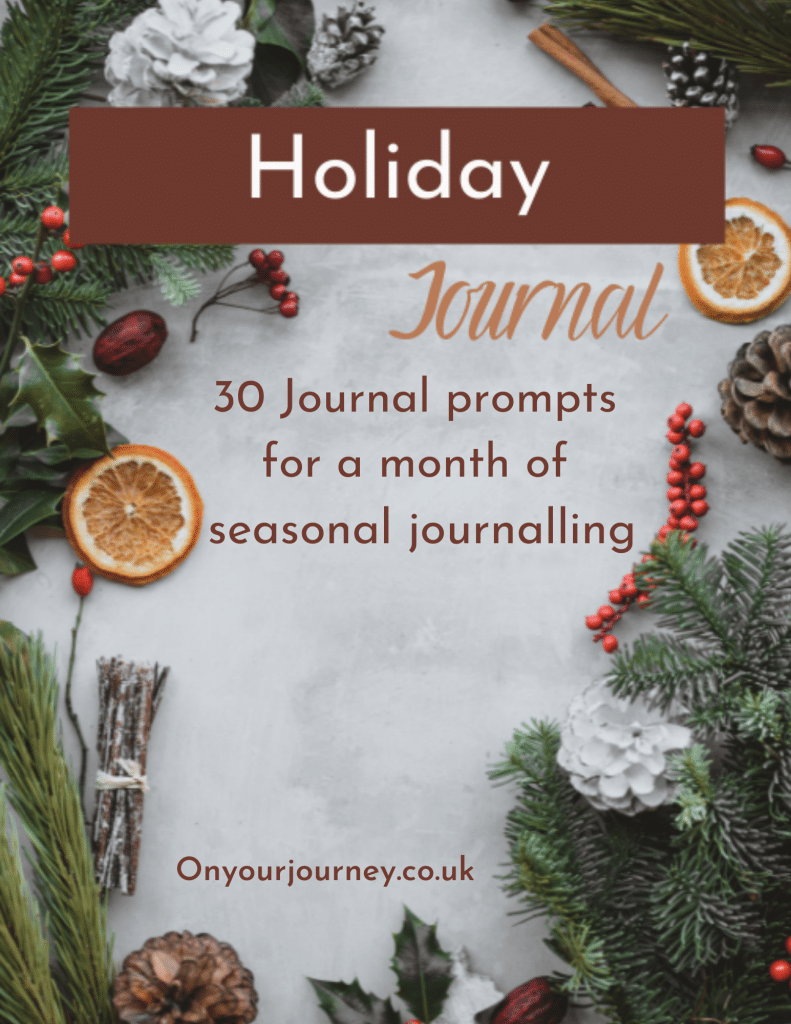 free printable christmas holiday journal with 30 journal prompts questions included to help you write