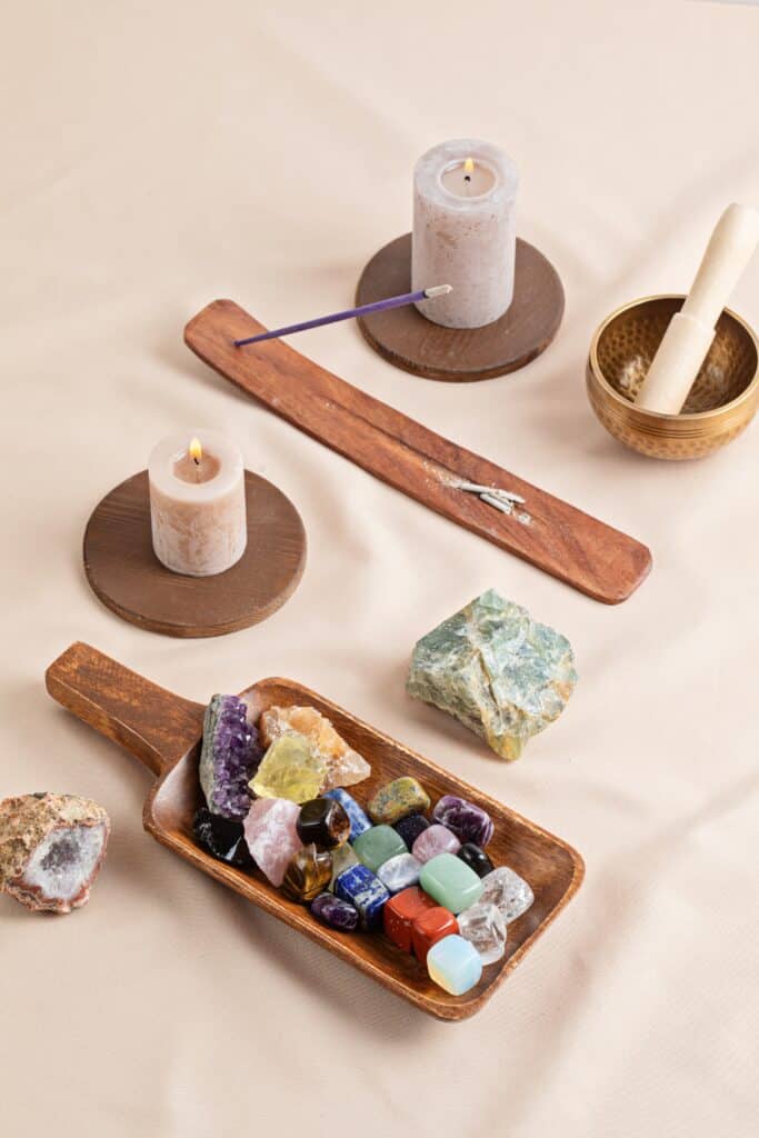 crystals and incense for meditation