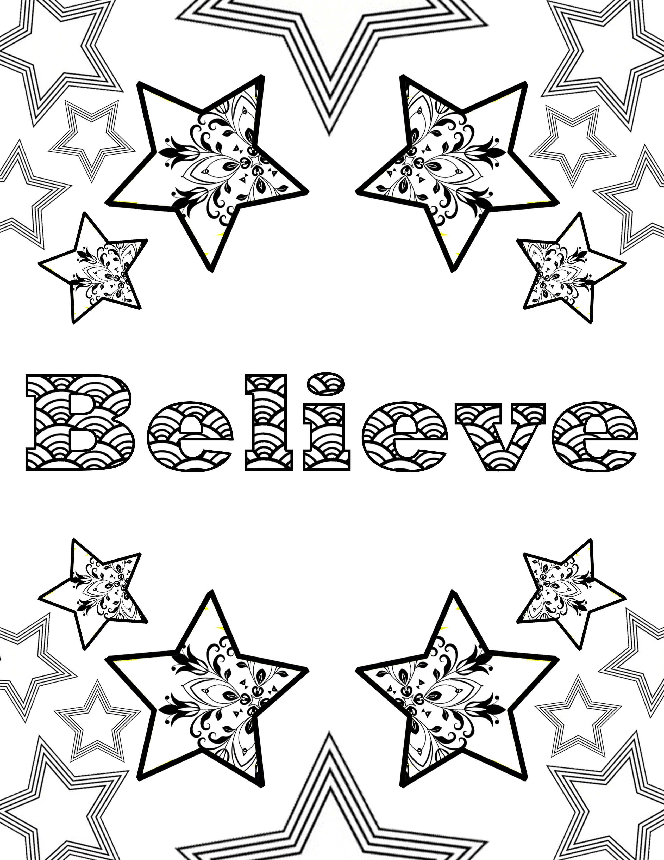 peace coloring page with stars and words for adult coloring