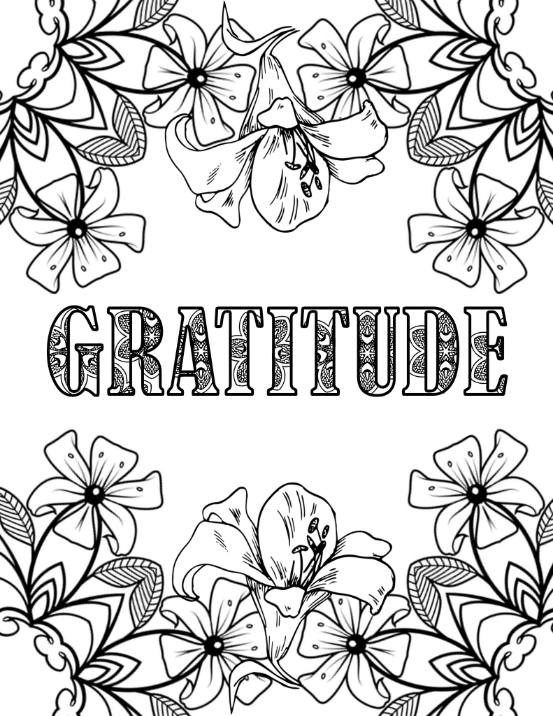 Gratitude inspirational coloring page for adults