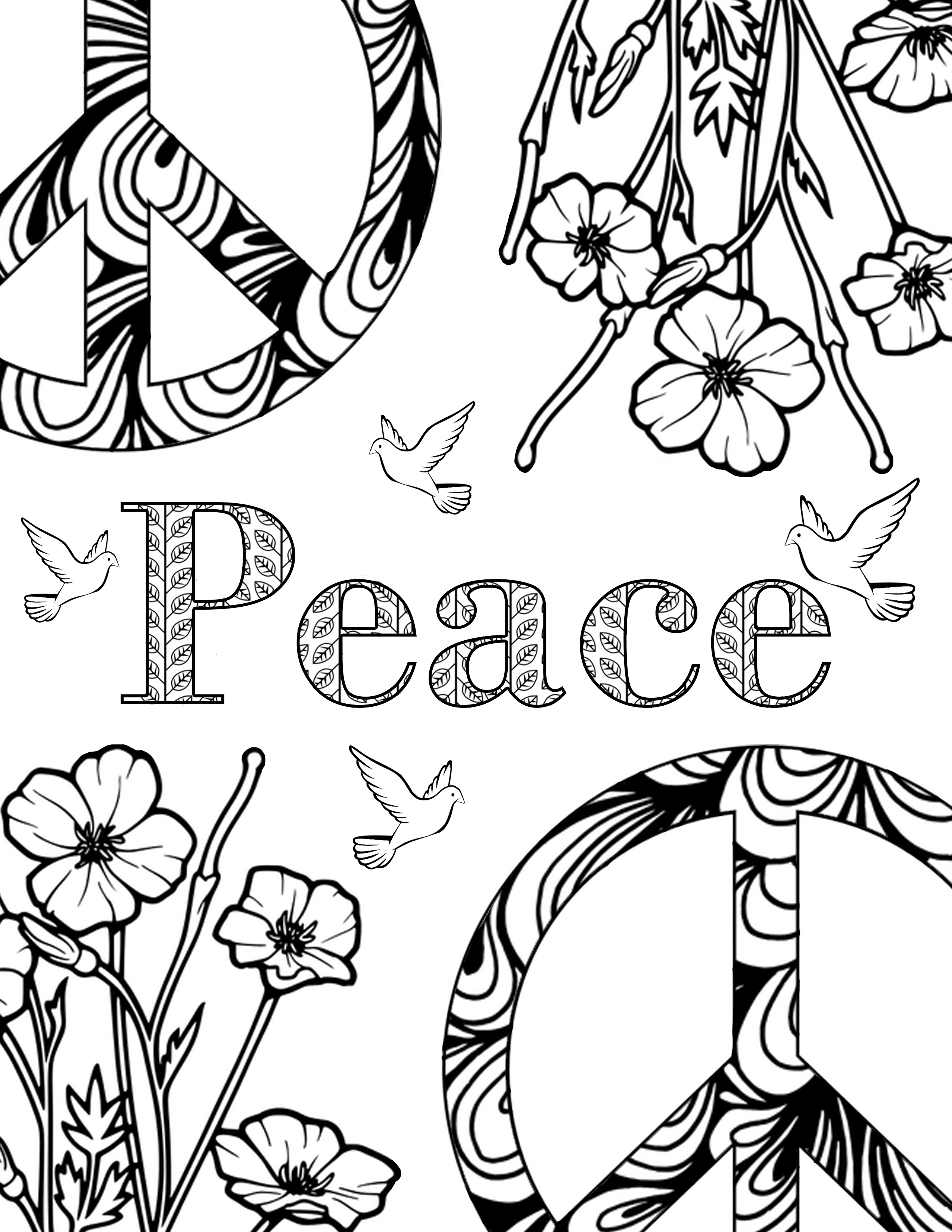 peace coloring page with words for adult coloring