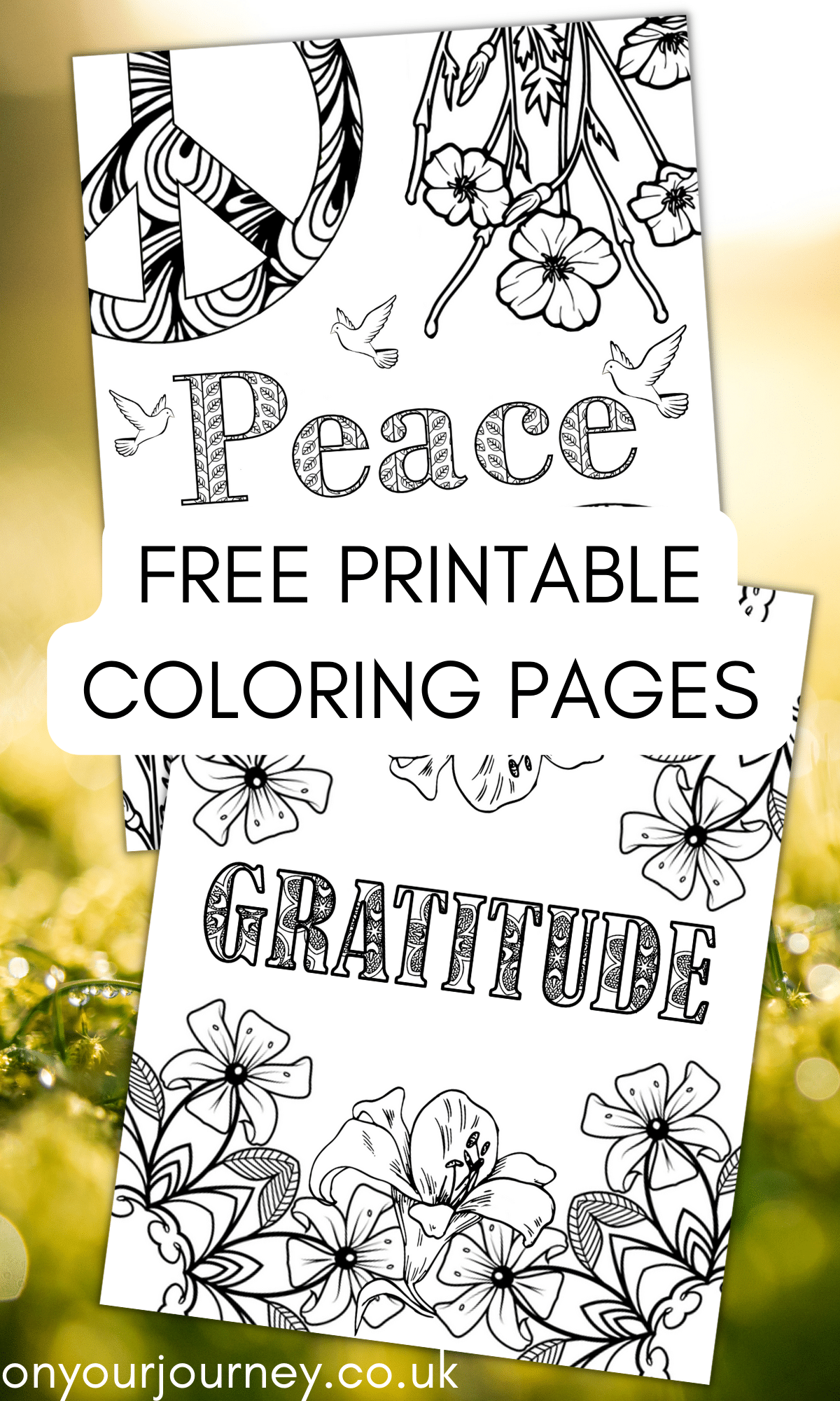 one word inspirational coloring pages for adults - peace and gratitude