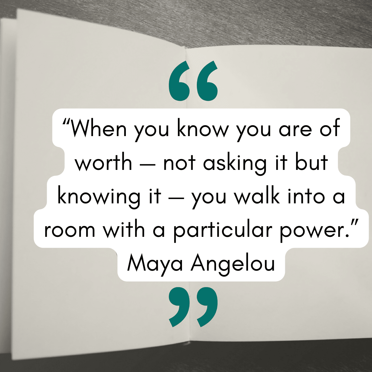 “When you know you are of worth — not asking it but knowing it — you walk into a room with a particular power.”

Maya Angelou