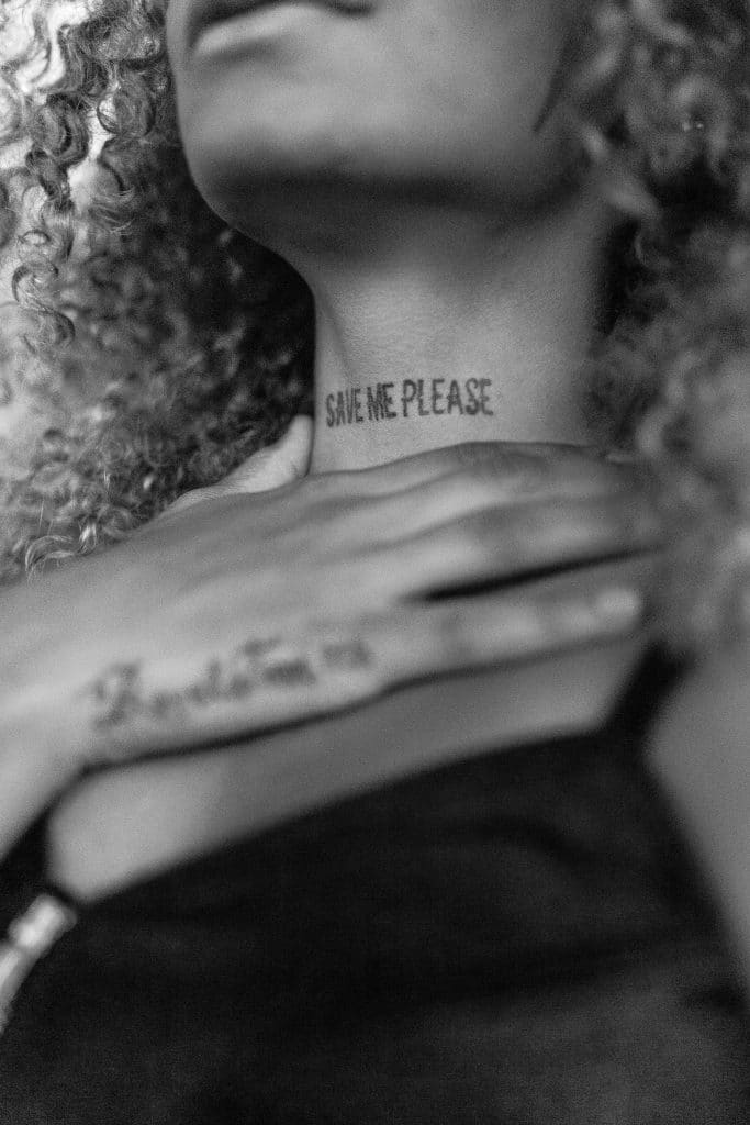 save me please neck tattoo