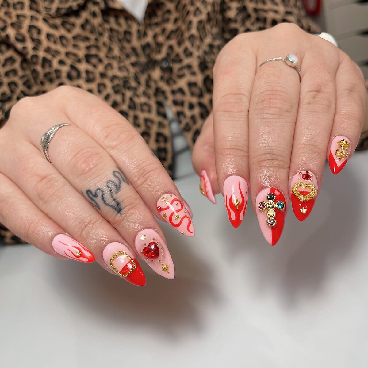 3d embellished valentines nails