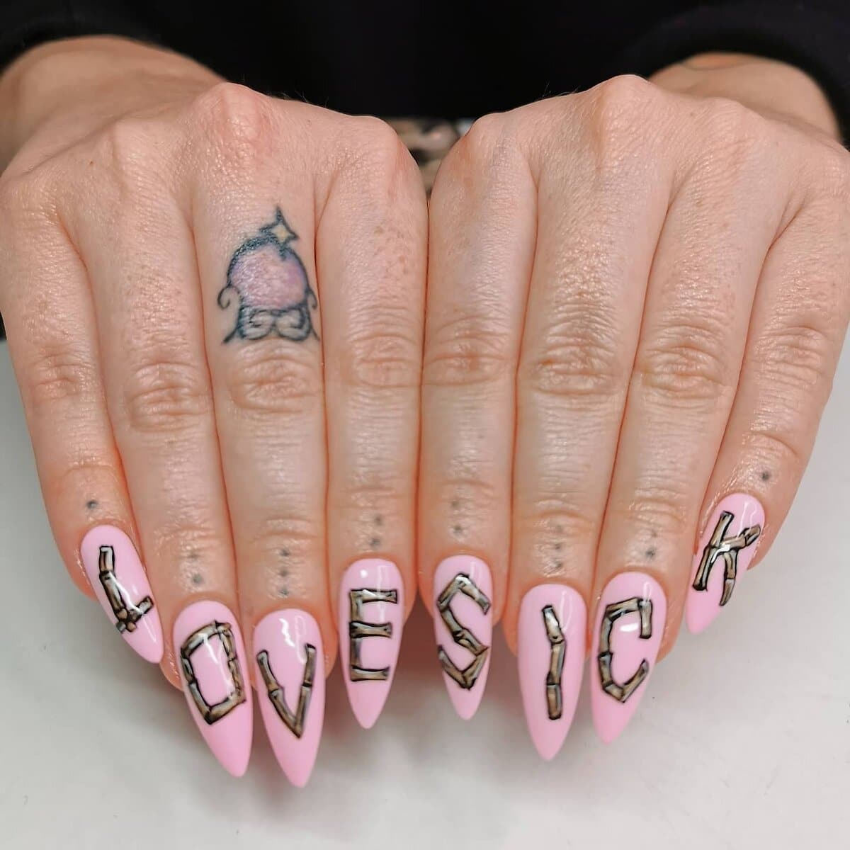 love sick pink valentines nail design for anti valentines