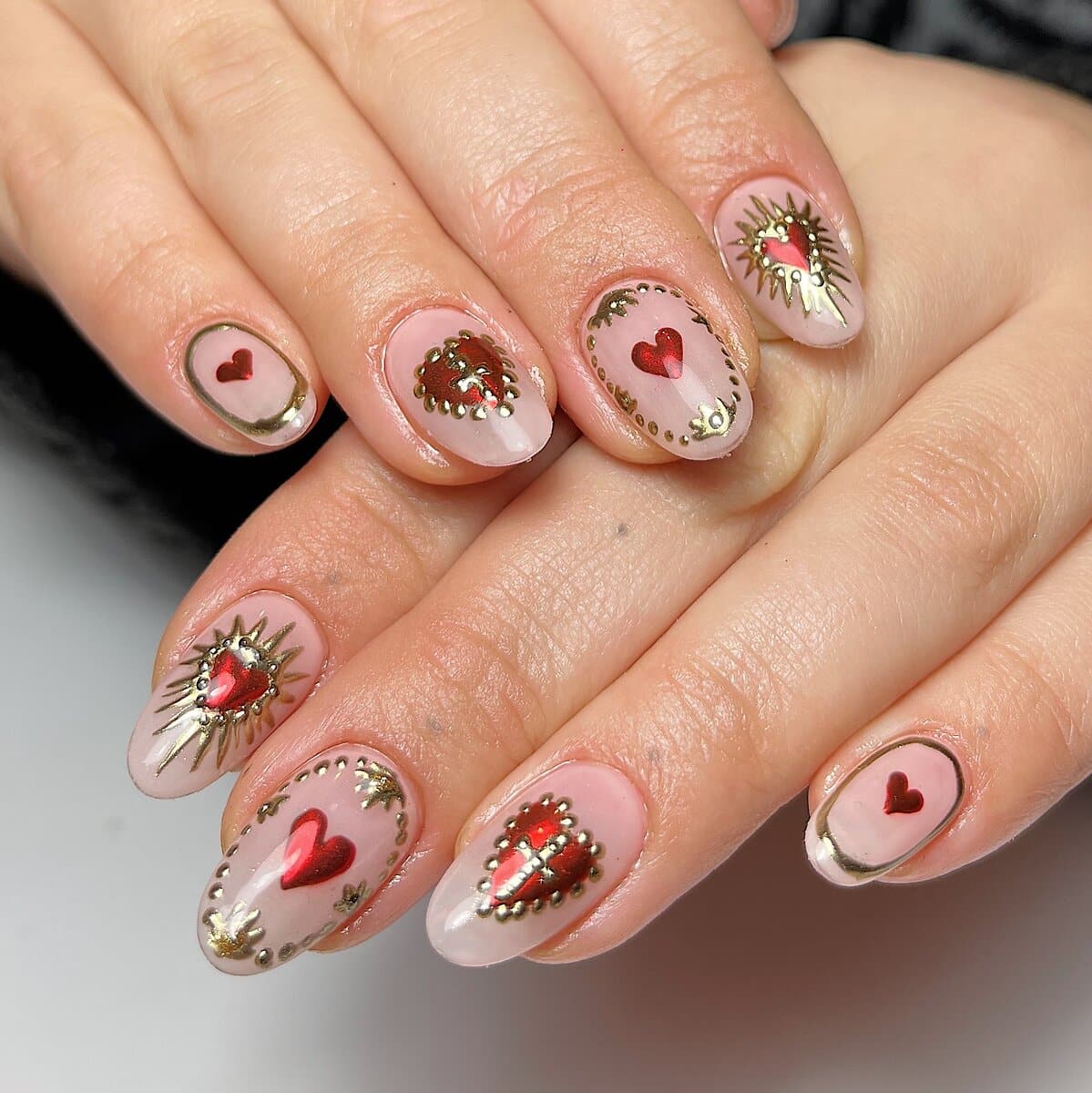 short valentines gel nail design with 3d nail art
