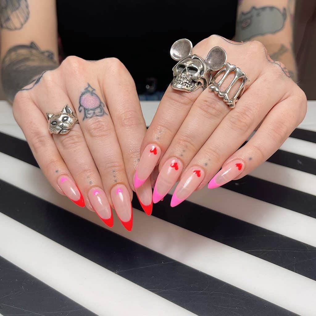 pink and red valentines nail design
