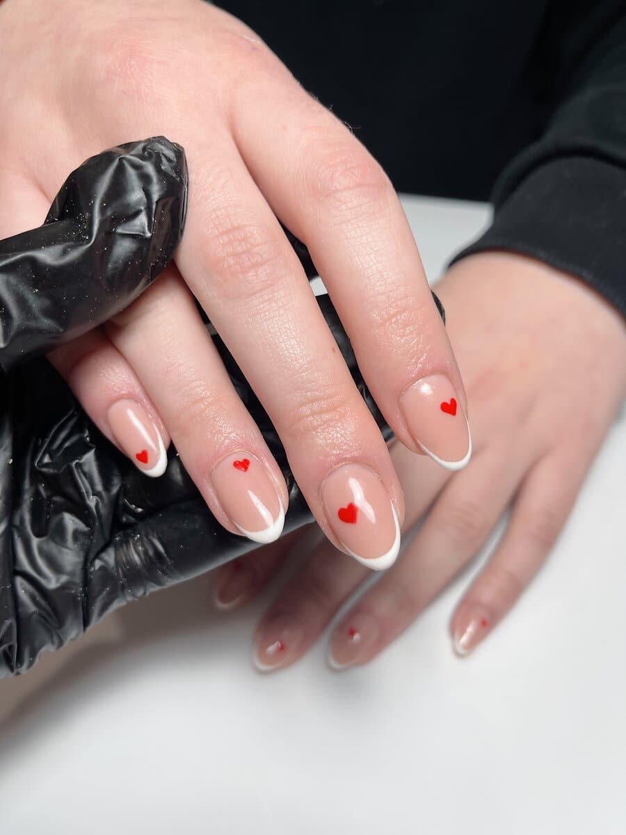 simple valentines day nails idea, French manicure with tiny red heart