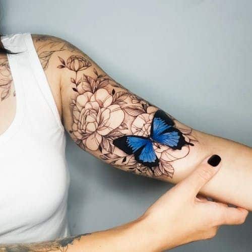 blue butterfly tattoo sleeve