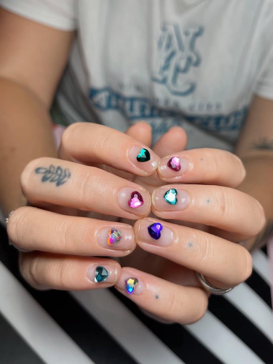 3d hearts gems valentines nails