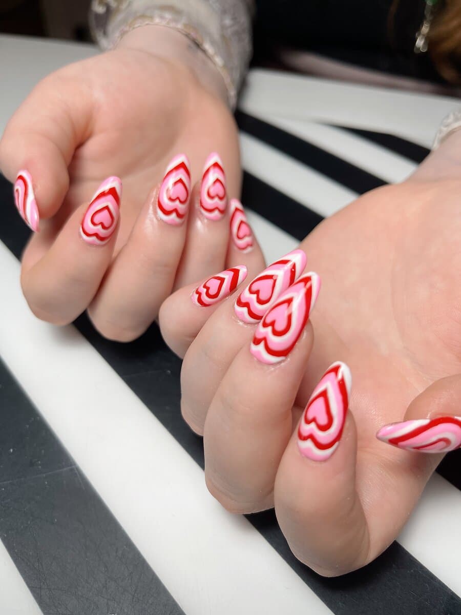 candy pink hearts valentines day nails