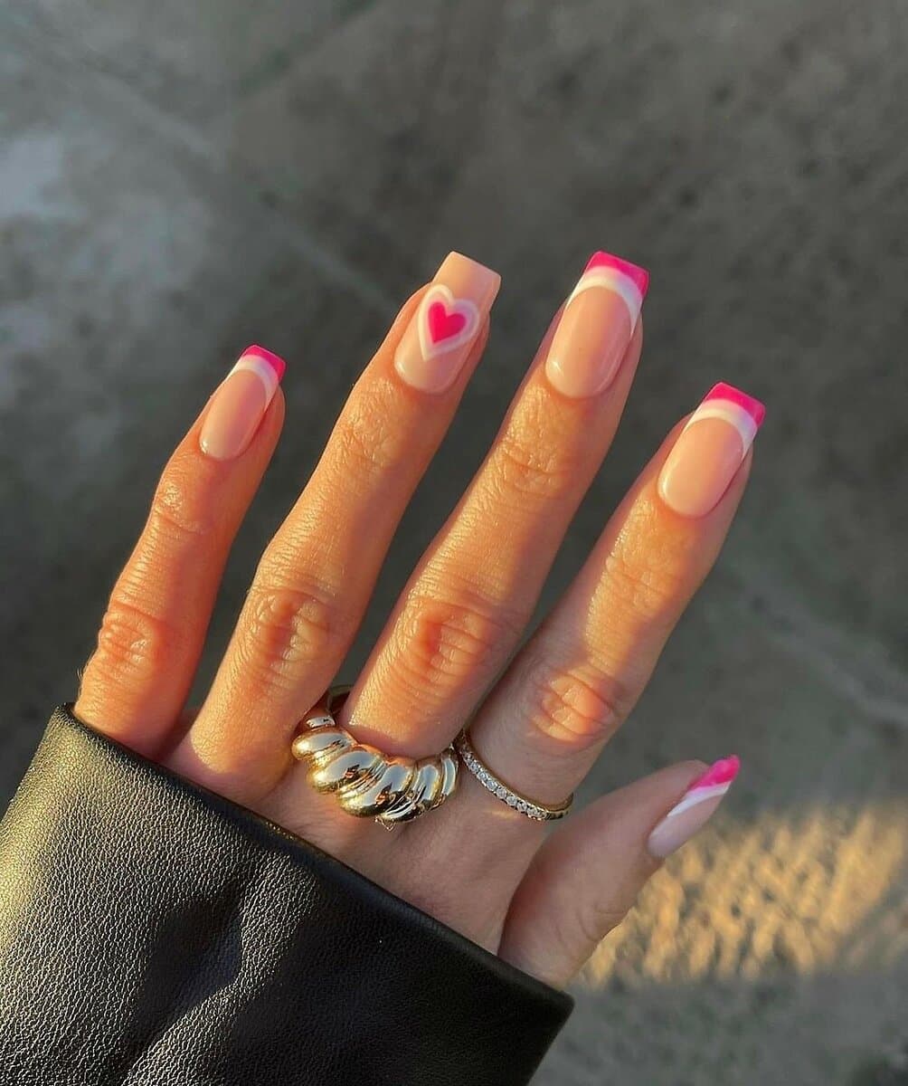nude and hot pink valentines theme nails