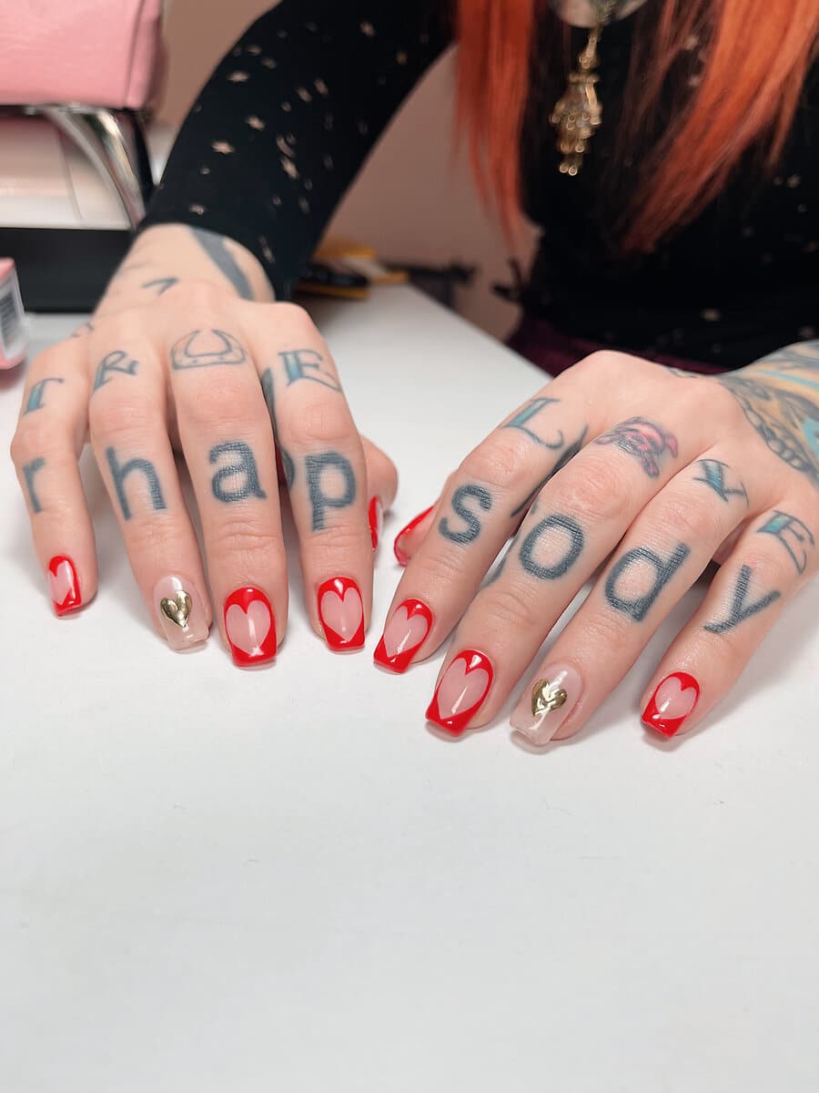 negative space heart shape nails for valentines