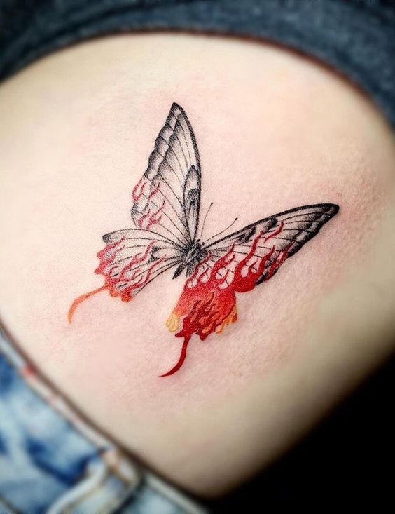 butterfly with fire wings tattoo