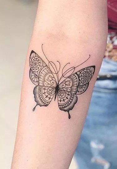 black ink mandala butterfly tattoo design