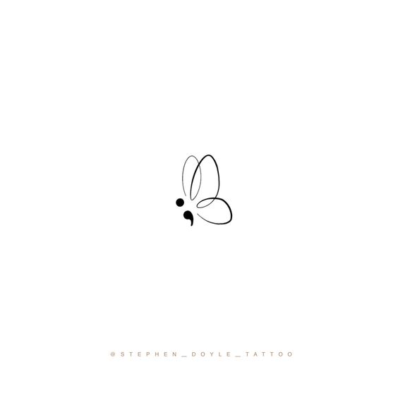 minimal butterfly semicolon tattoo design