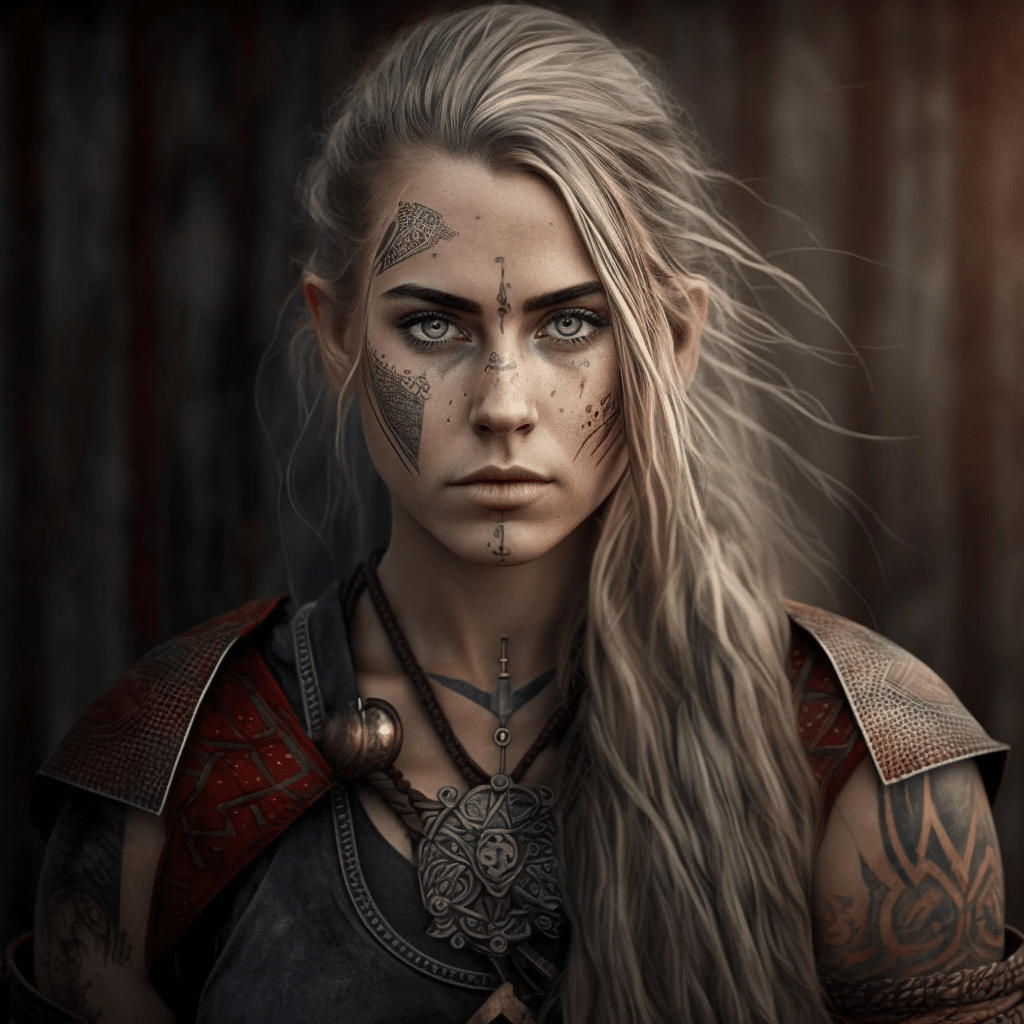 beautiful viking woman with tattoos