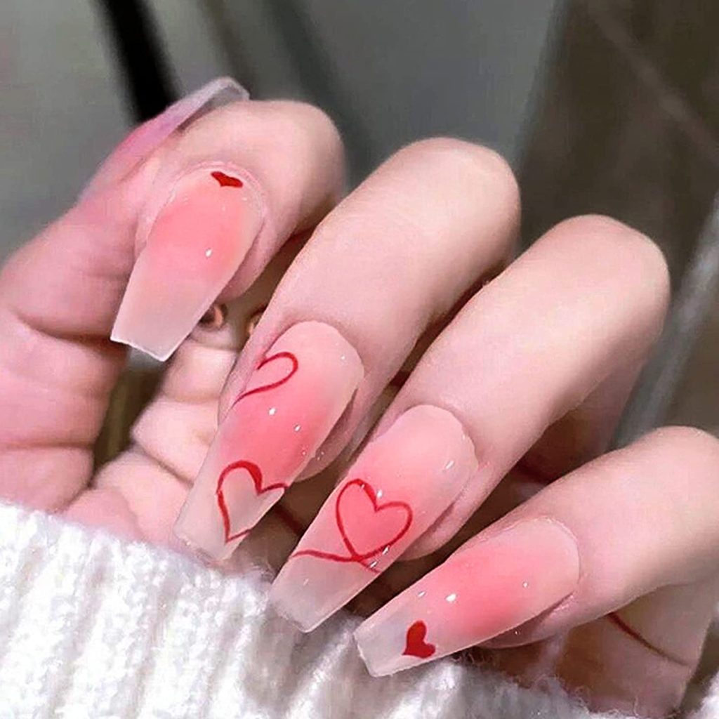 ombre gradient valentines heart nails