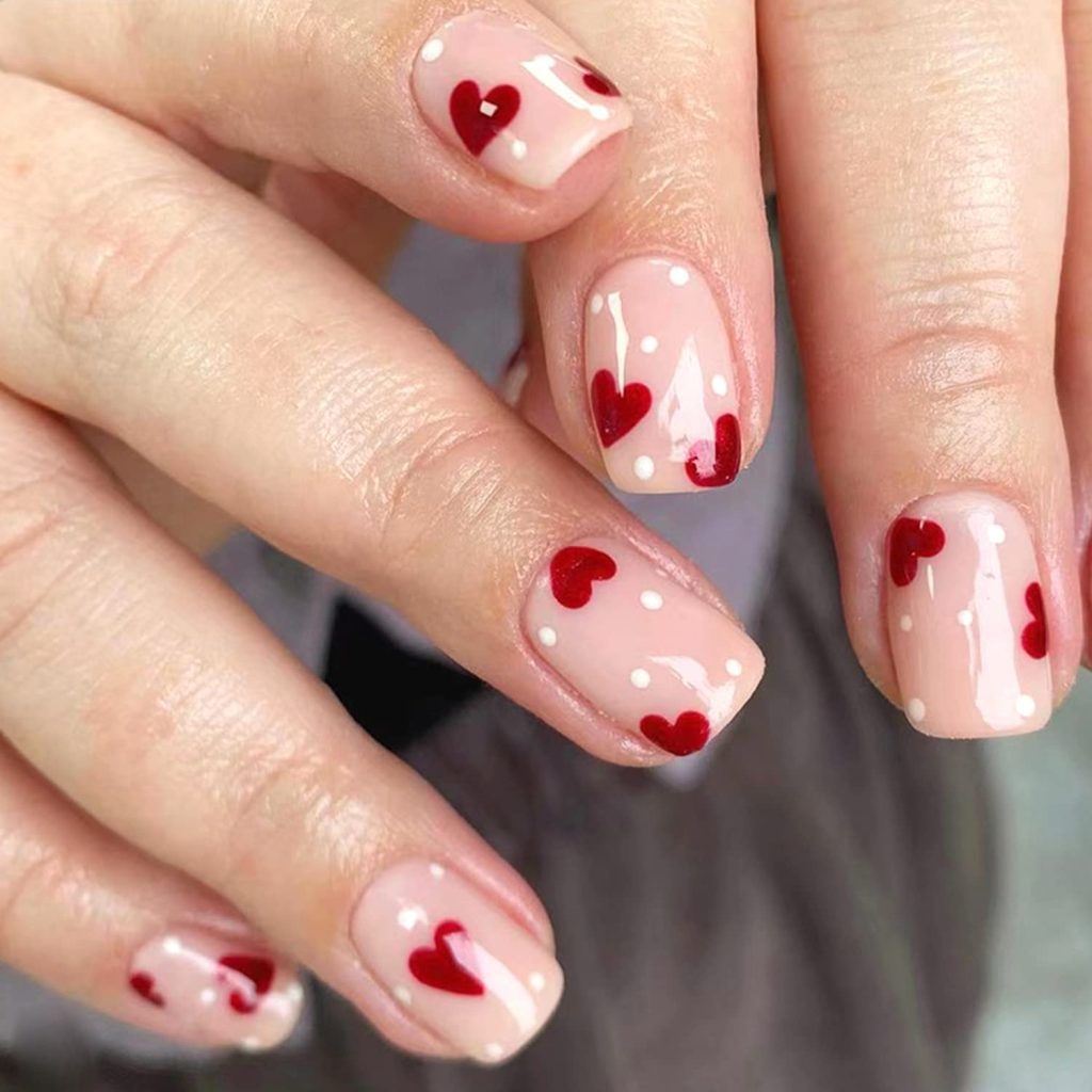 minimal nude valentines heart nails