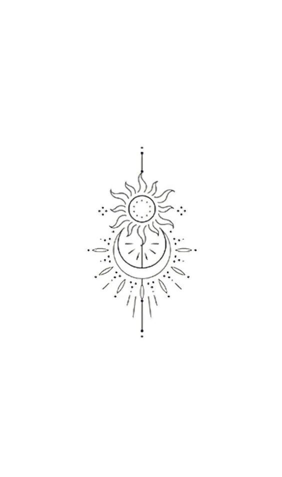 simple line art minimal sun and moon tattoo design
