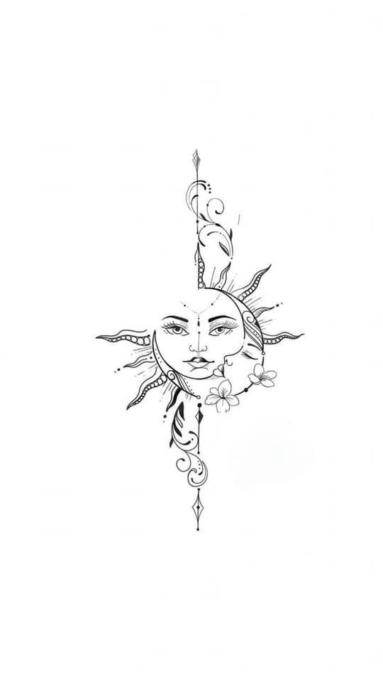 sun and moon with faces tattoo design