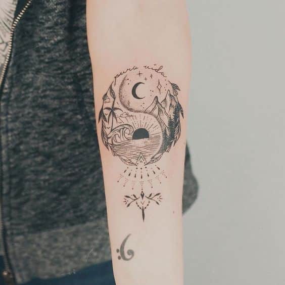 day and night sun and moon yin yang tattoo