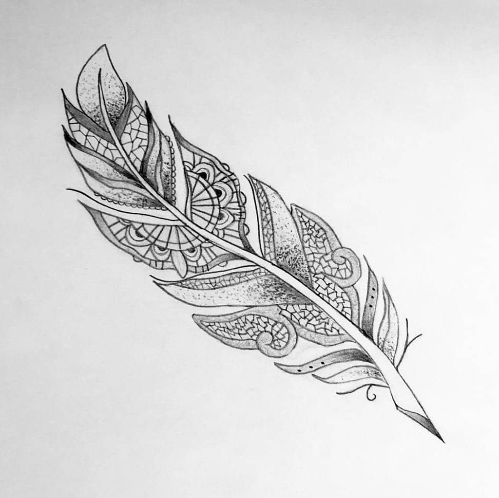 feather tattoo design line art 