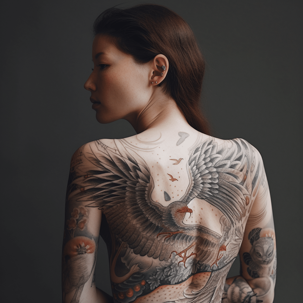 abstract full back swan tattoo
