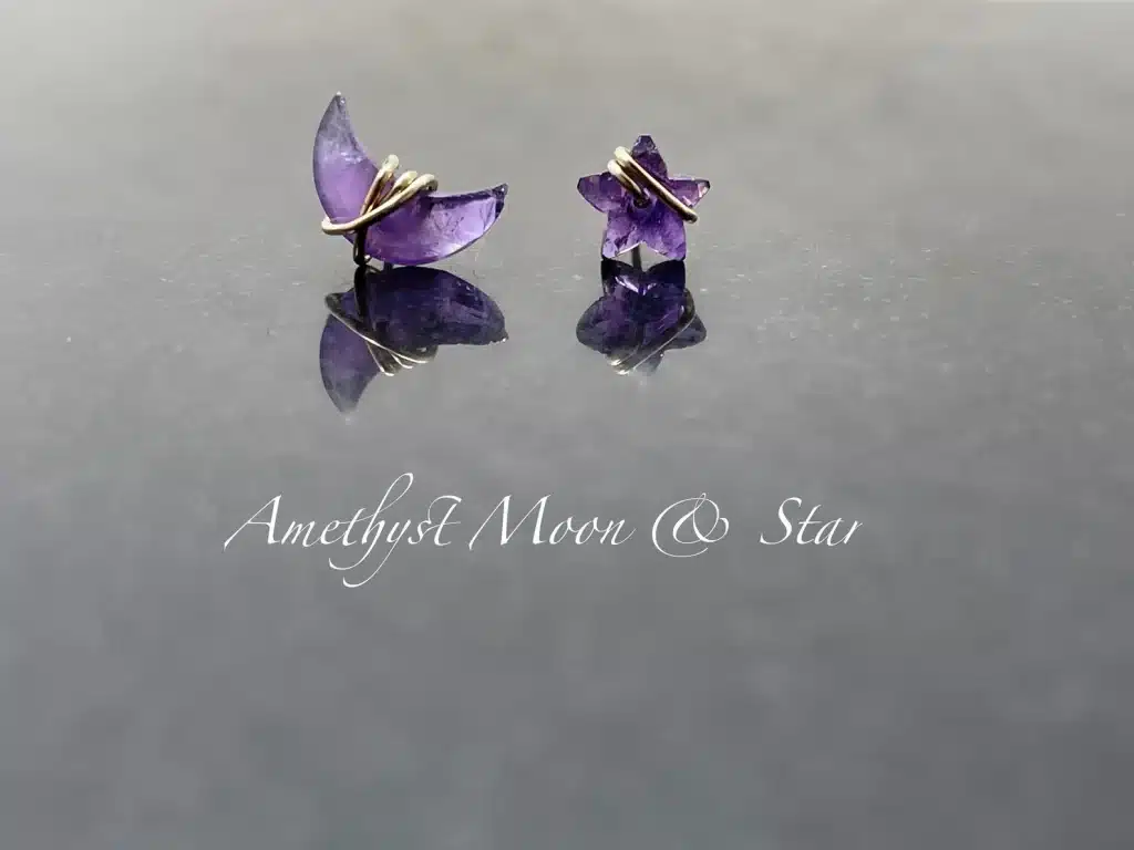 amethyst crescent moon star earrings 