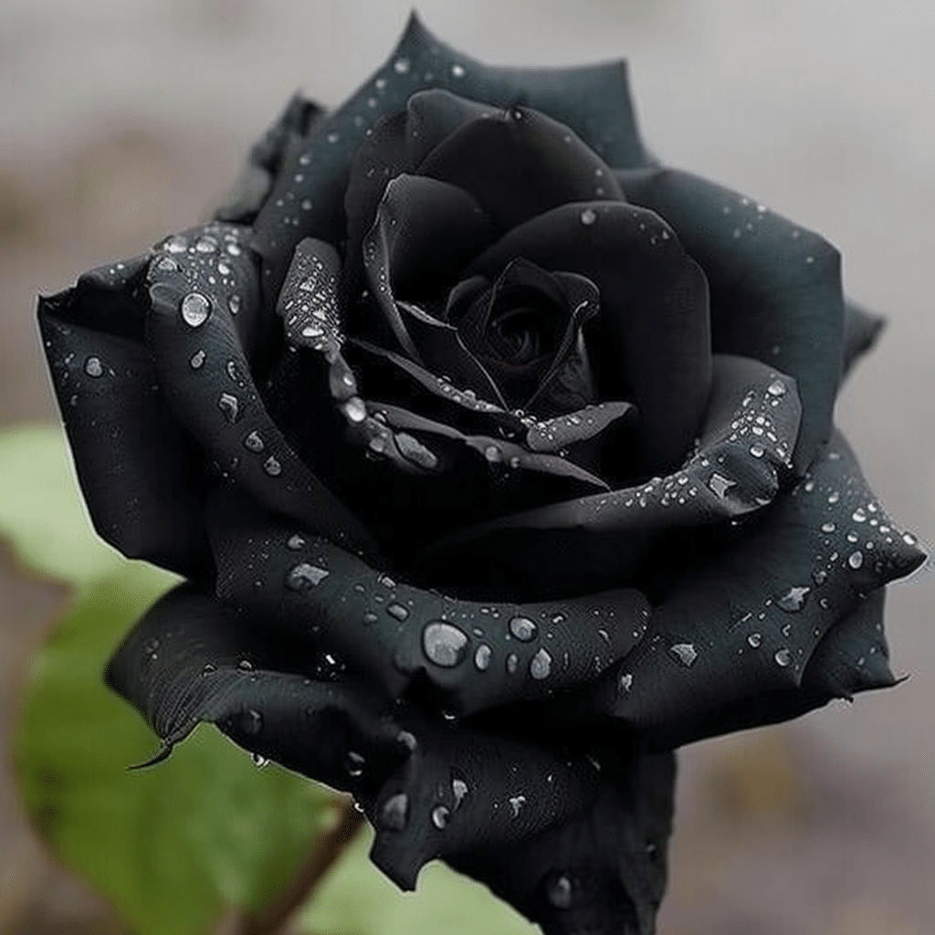 beautiful black rose with rain drops