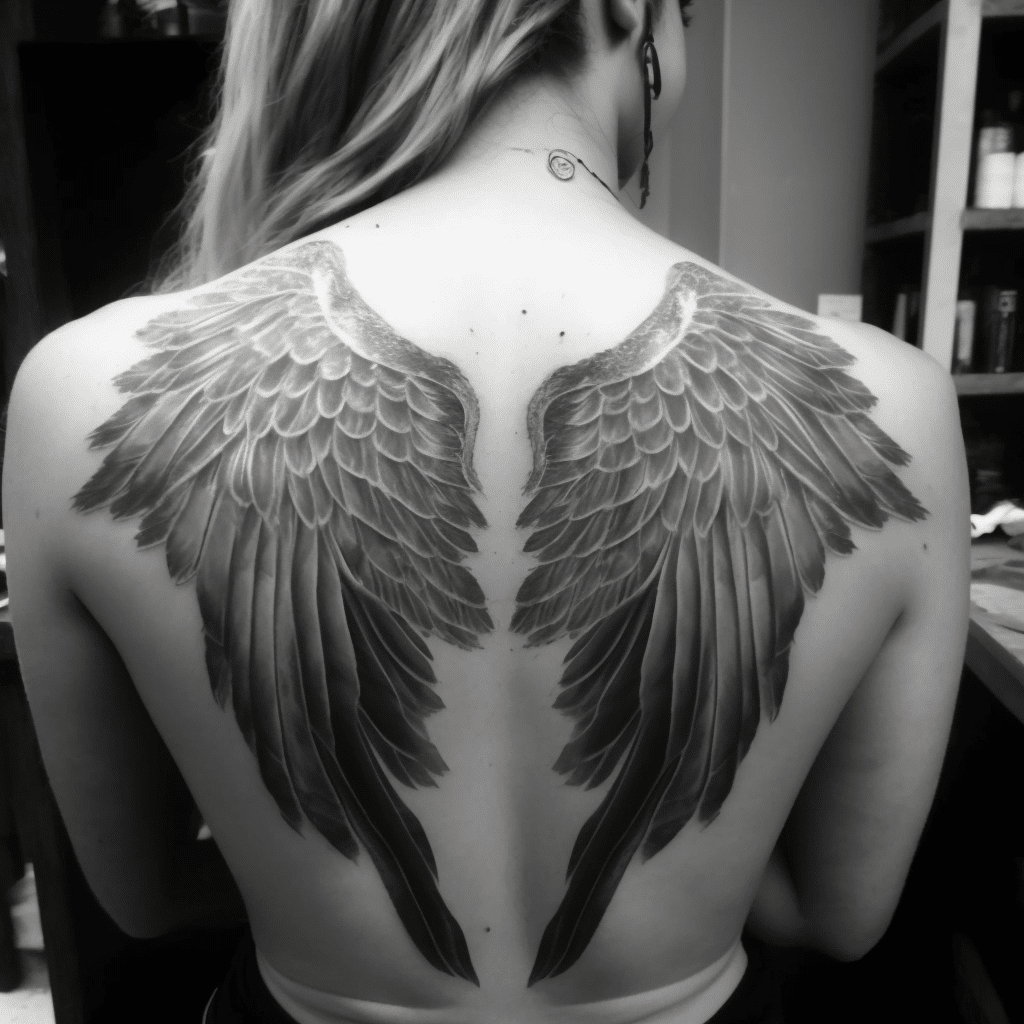 angel wings back tattoo 