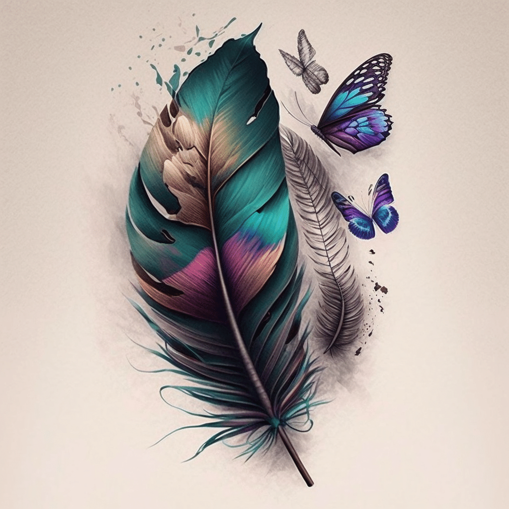 butterfly and feather tattoo 