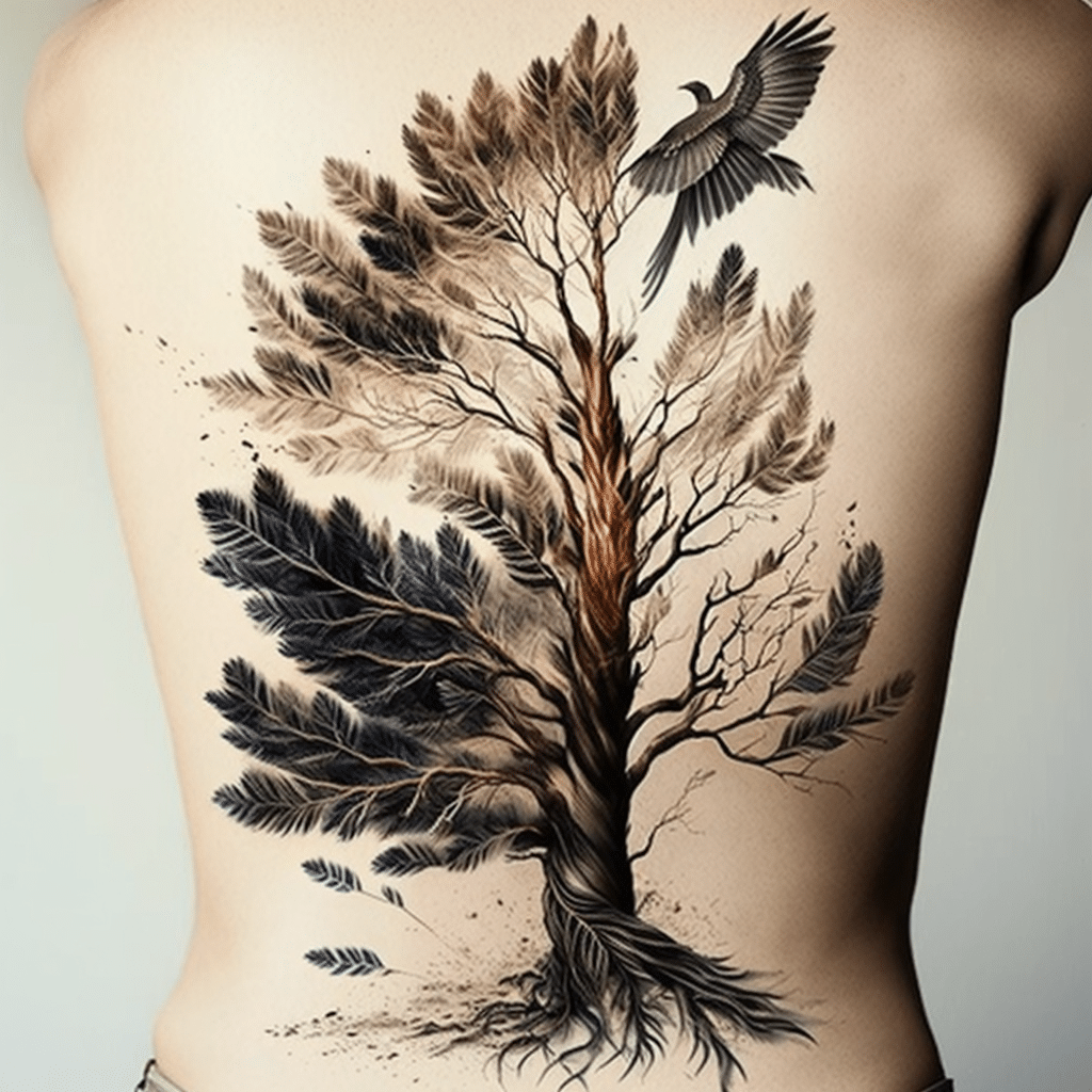 feather tree tattoo idea 