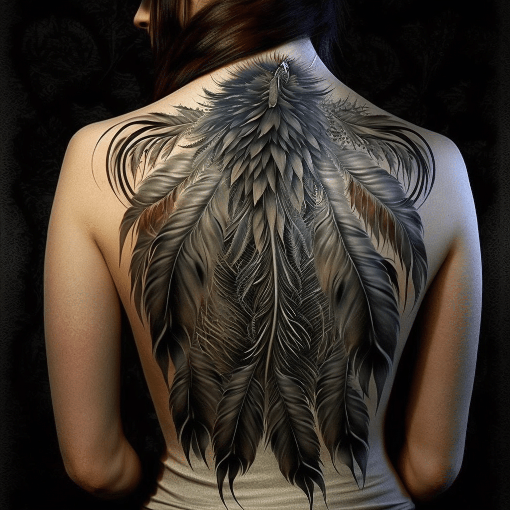 feathers full back tattoo 