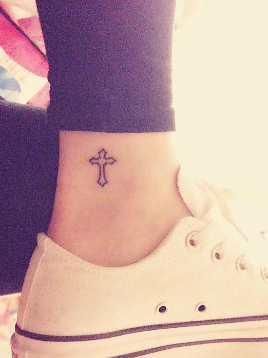tiny celtic cross tattoo on ankle