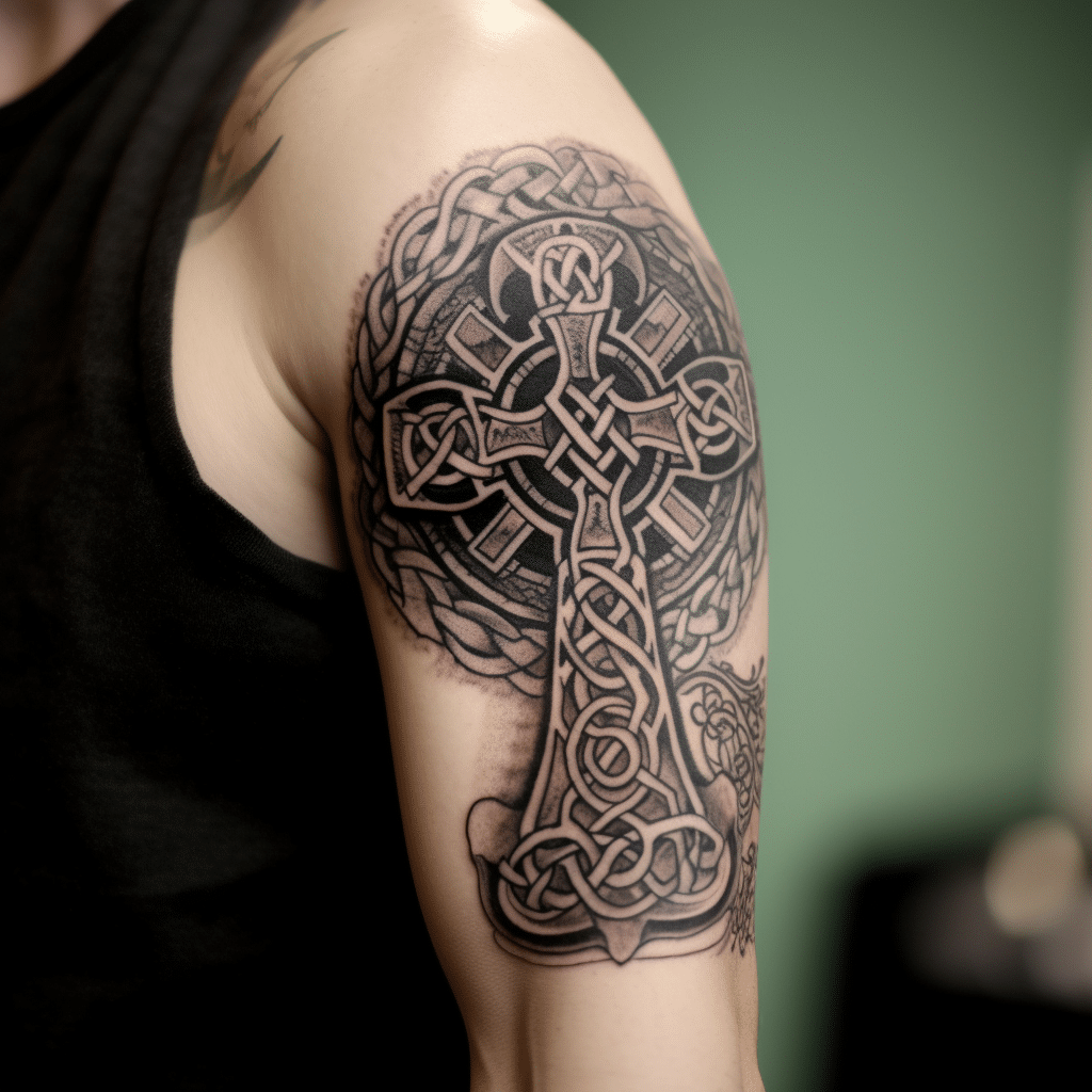 celtic cross tattoo design on shoulder