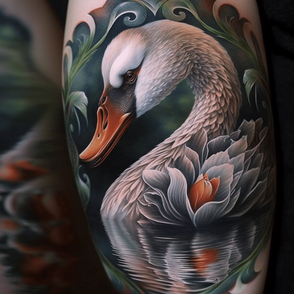 photorealistic swan tattoo
