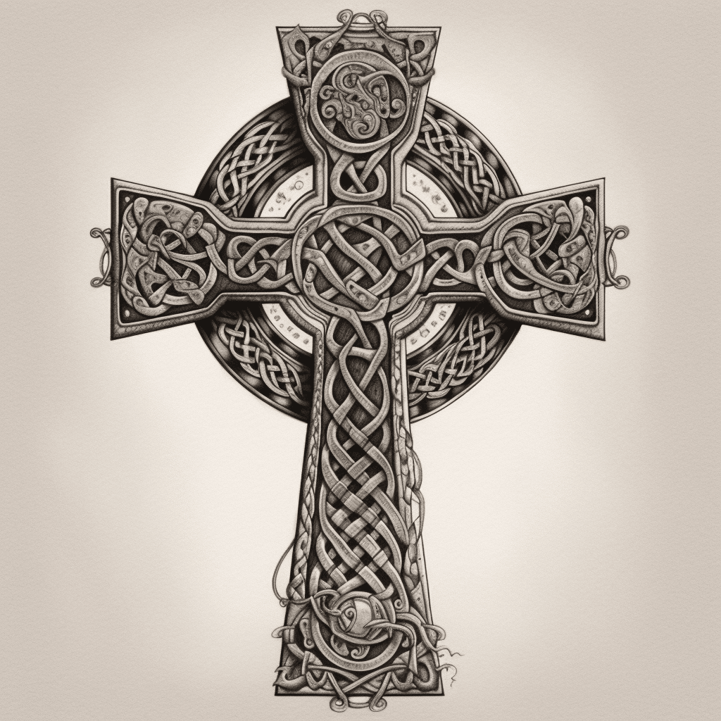 detailed celtic cross drawing for tattoo design