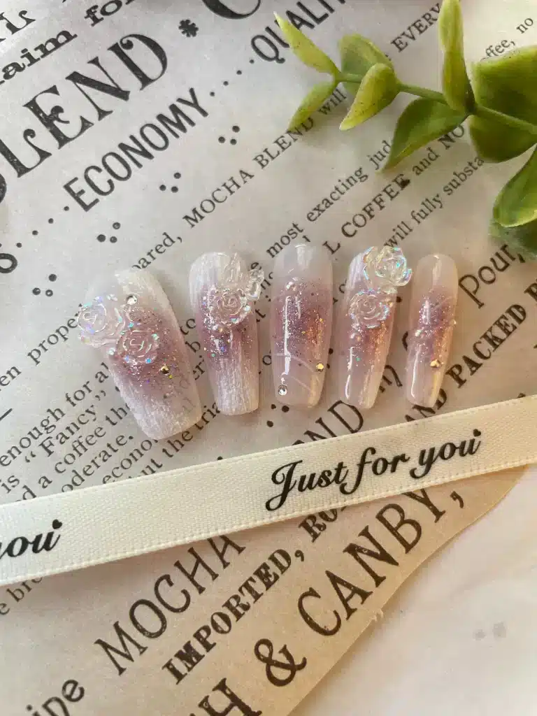 embellished rose blush nails
