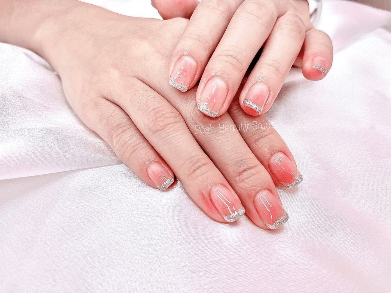 glitter tip blush nails