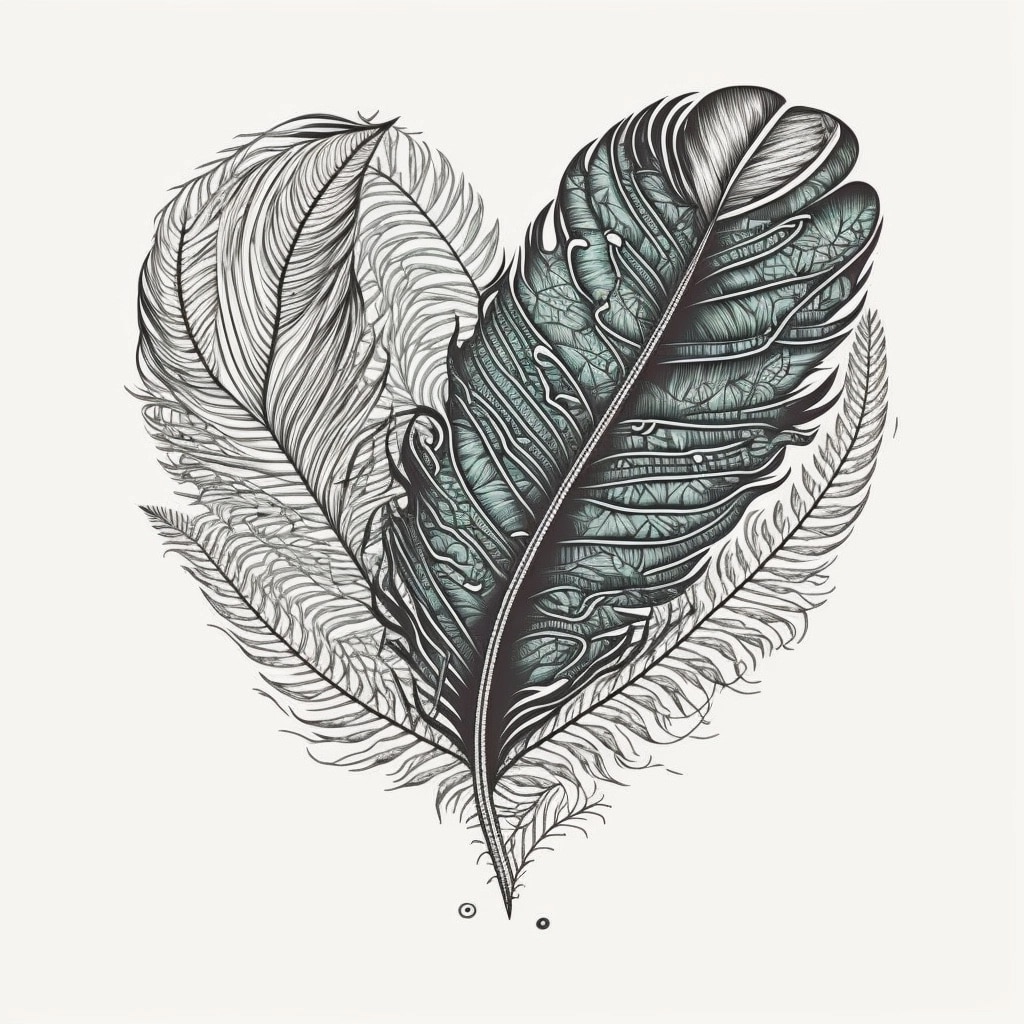 feather heart tattoo design