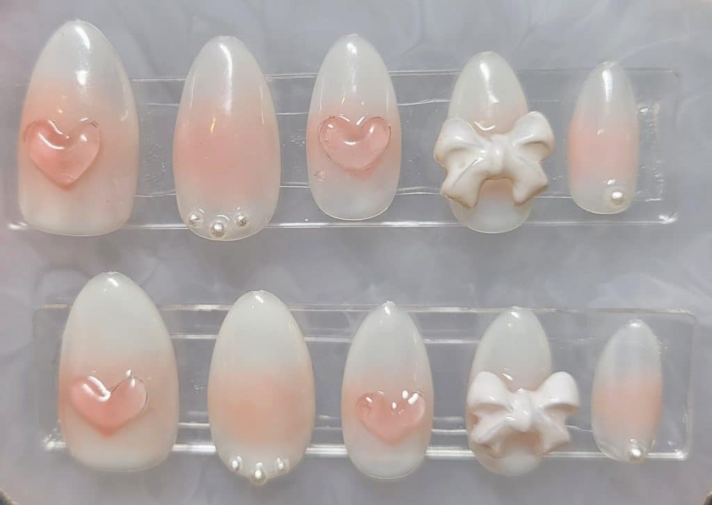 milky white blush nails