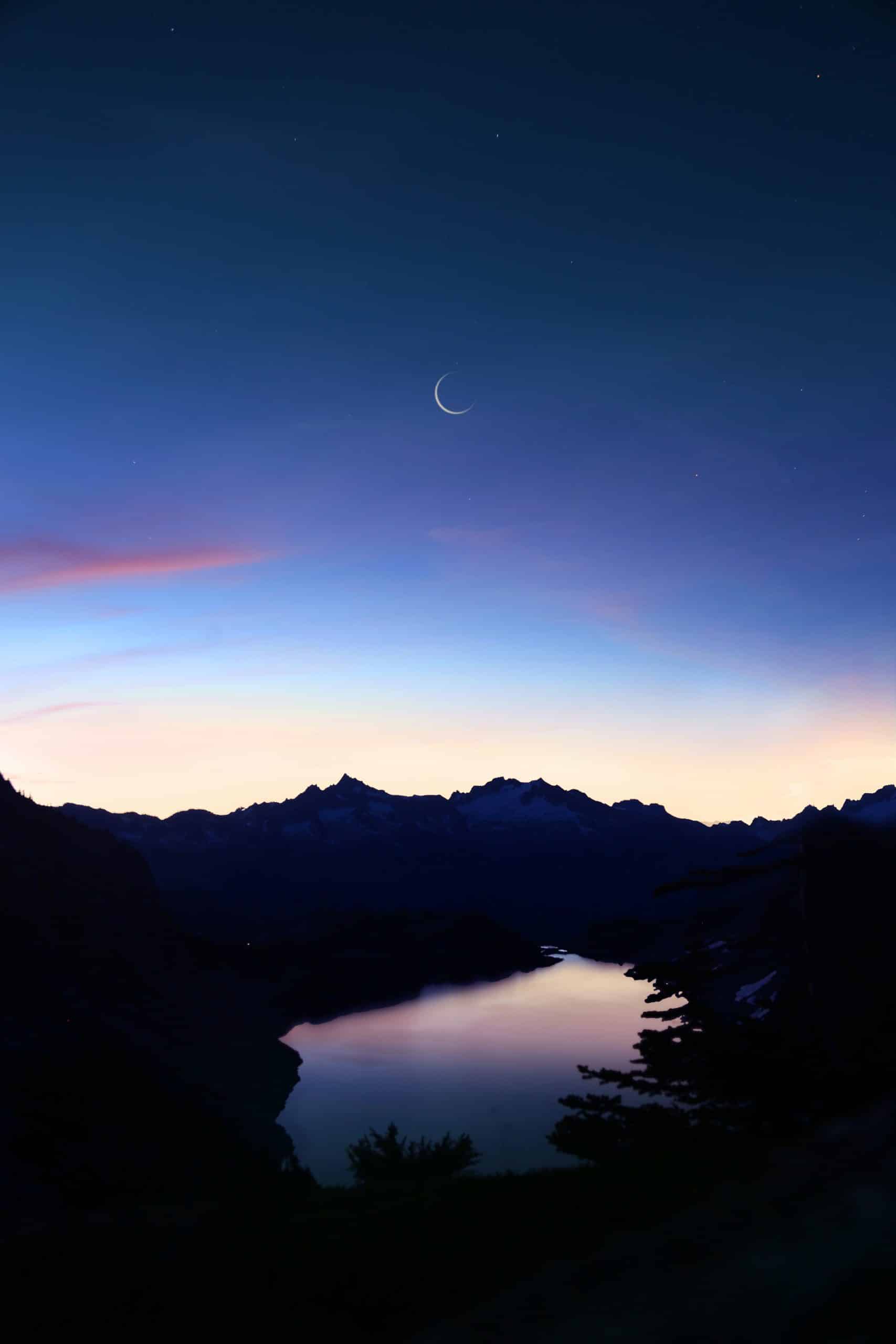blue sky crescent moon waxing 