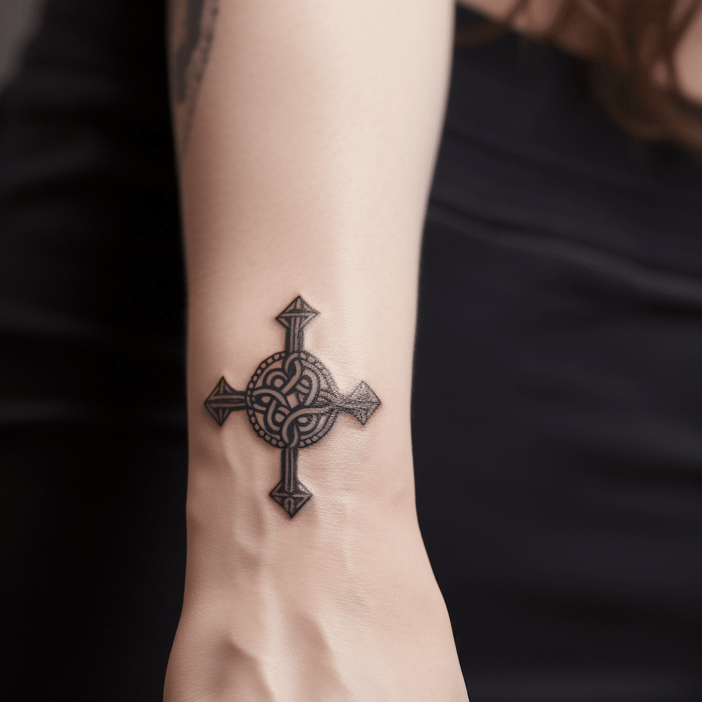celtic cross minimalist tattoo