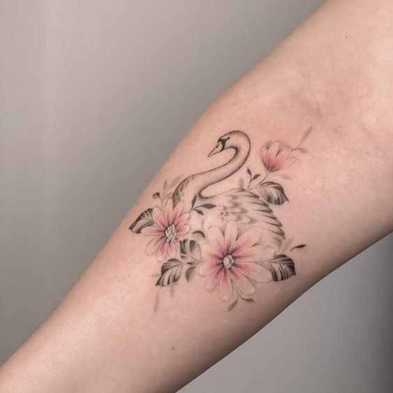 floral swan tattoo
