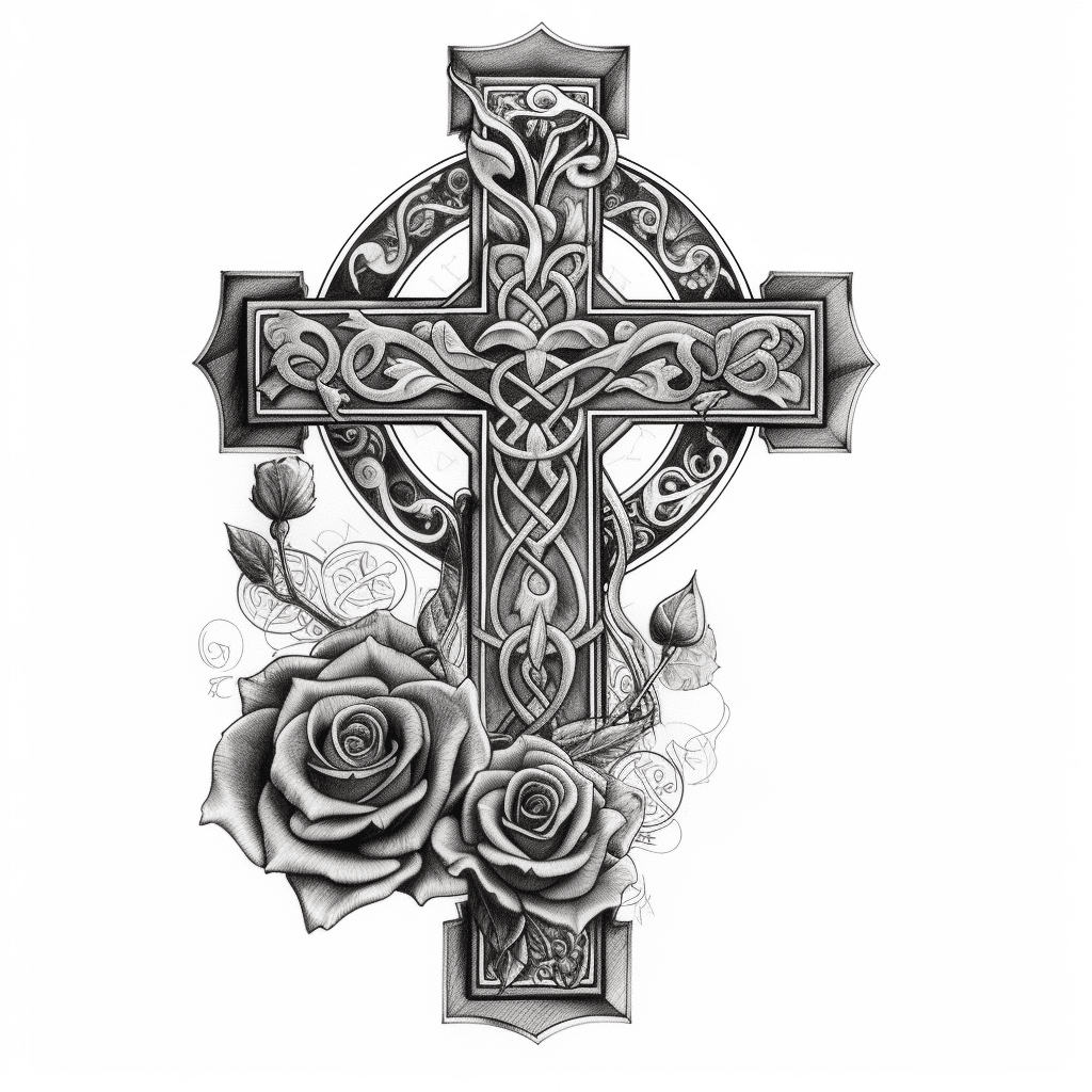celtic cross design with roses
