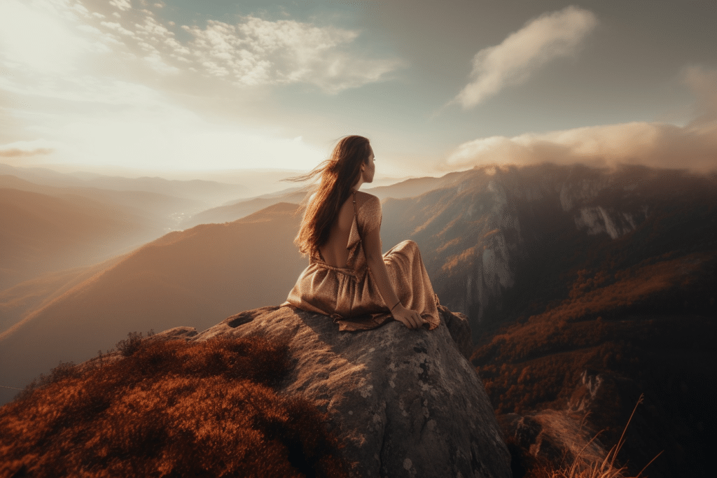 woman on the top of a mountain