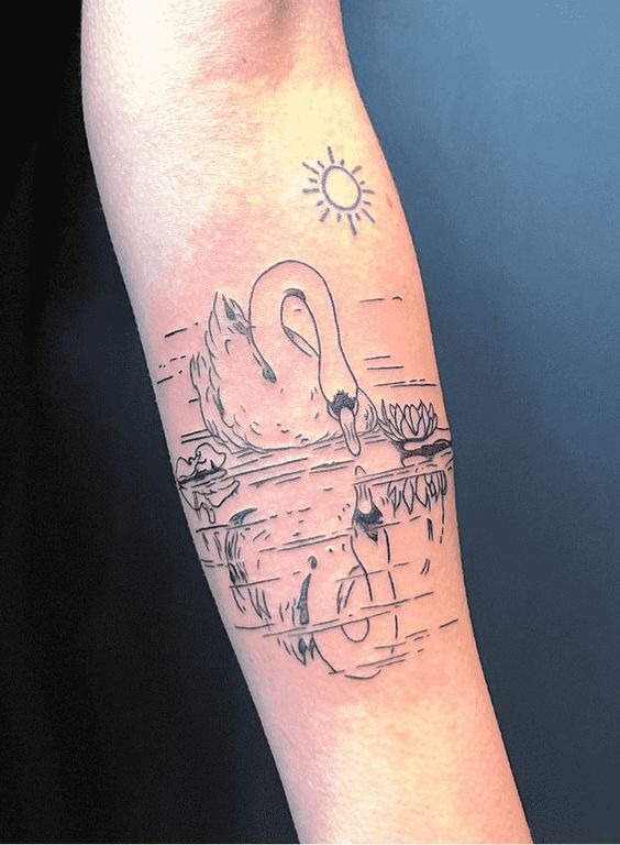 swan with reflection tattoo